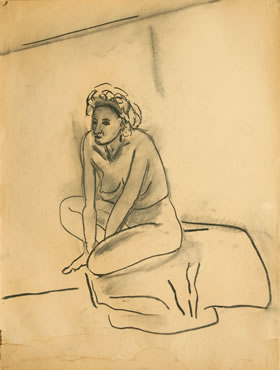 Keisho Okayama, drawing, Untitled, charcoal on newsprint, 24 x 18 inches, c. 1966